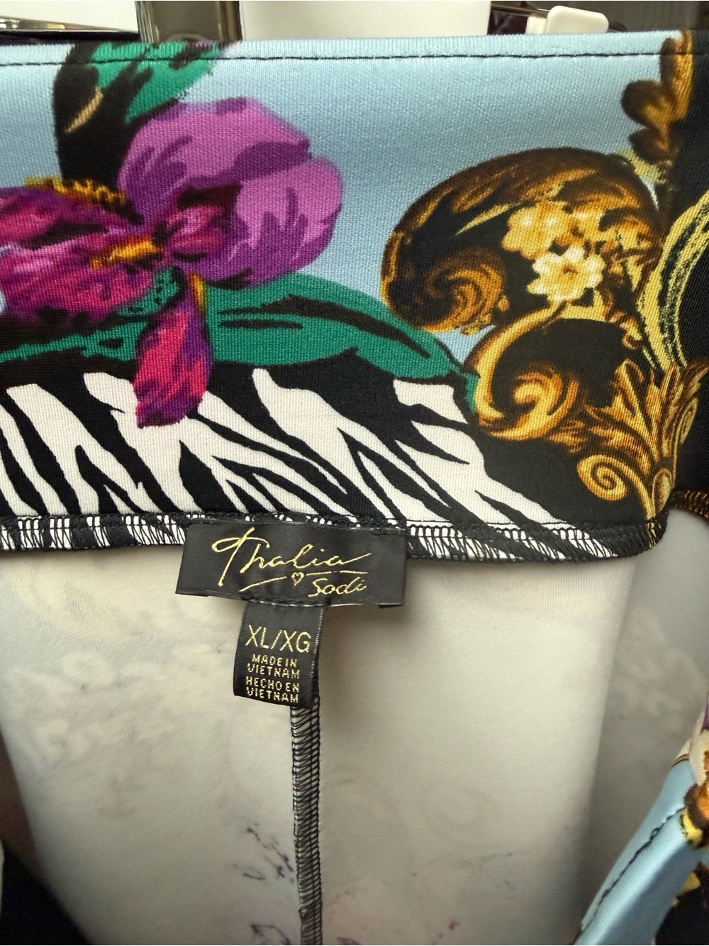 Thalia Sodi Blue Floral & Baroque Print Top with Zebra Accent